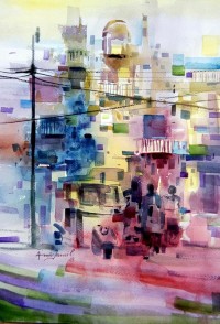 Amir Jamil, 14 x 21 Inch, Watercolor on Paper,  Cityscape Painting, AC-AJM-002